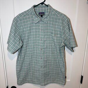Patagonia Short Sleeved Plaid Textured Button Down Shirt. Lightweight breathable